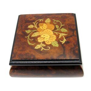 Italian WOOD JEWELRY Box with Floral Inlay And Soft Velvet Lining from Italy